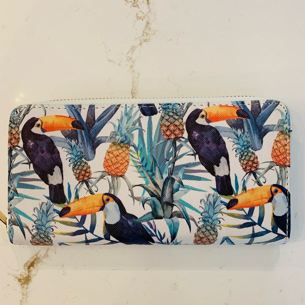 Marbella Ashford Toucans &  Pineapple Tropical Print Zippered Wallet NWOT